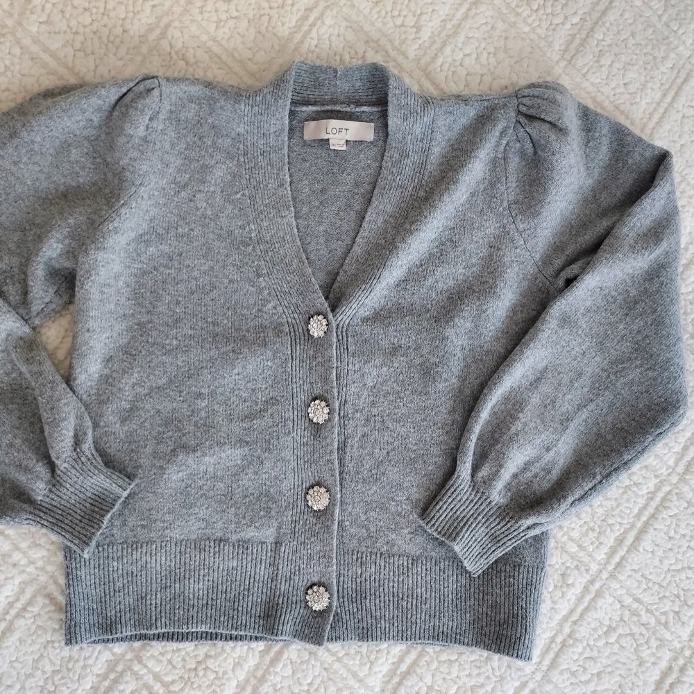 LOFT XS gray cardigan with sparkly buttons